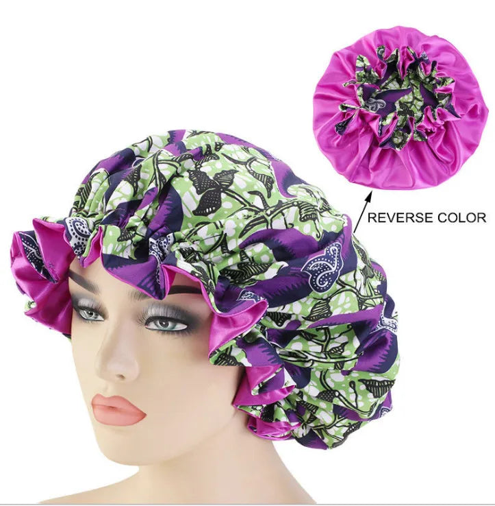 Women's Satin African Pattern Sleeping Hat Elastic Band