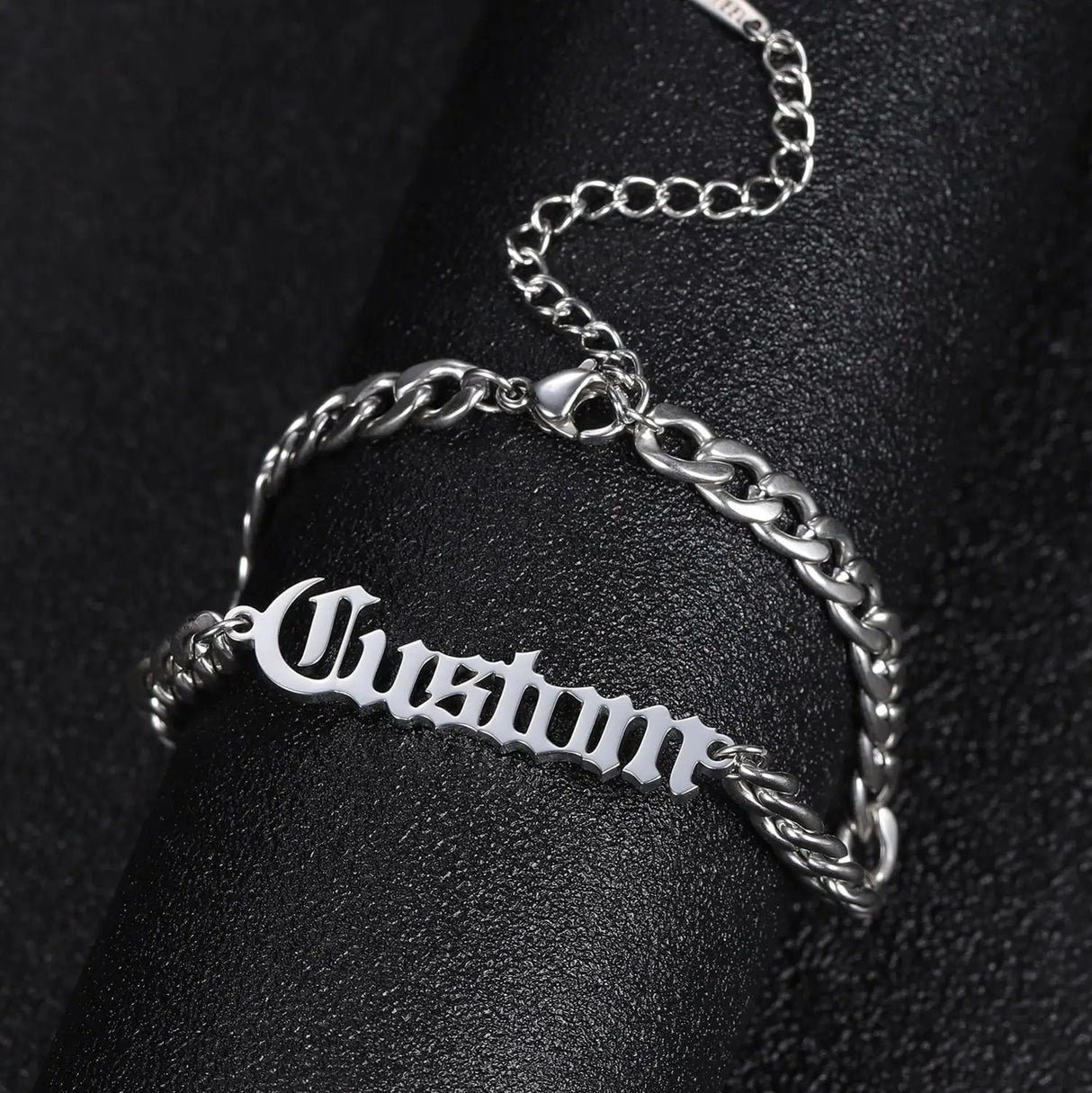 MYDIY Stainless Steel Custom Thick Chain Bangle Personalized Name Bracelet Old English Bracelet Men’s Gift  Brother Gift