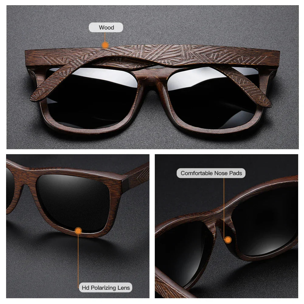 GM Natural Bamboo Wooden Sunglasses Handmade Polarized Glasses