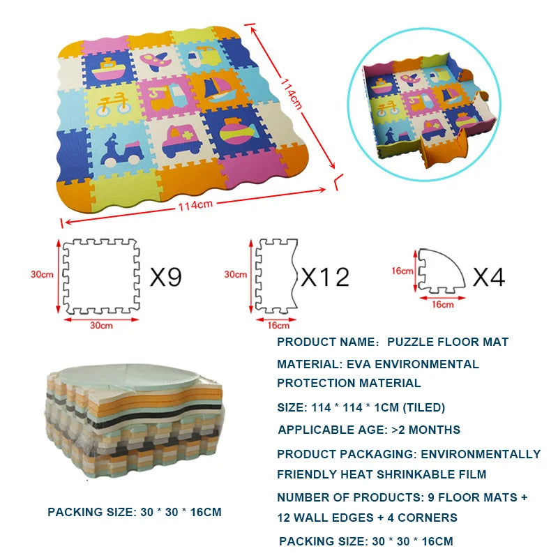 EVA Foam Play Mat with Fence Baby Puzzle