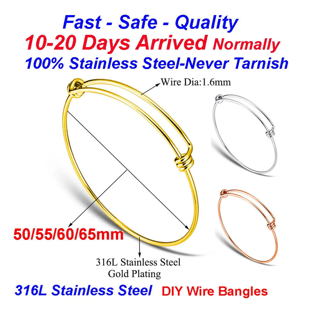 20pcs/lot 316 Stainless Steel DIY Charm Bangle 50-65mm