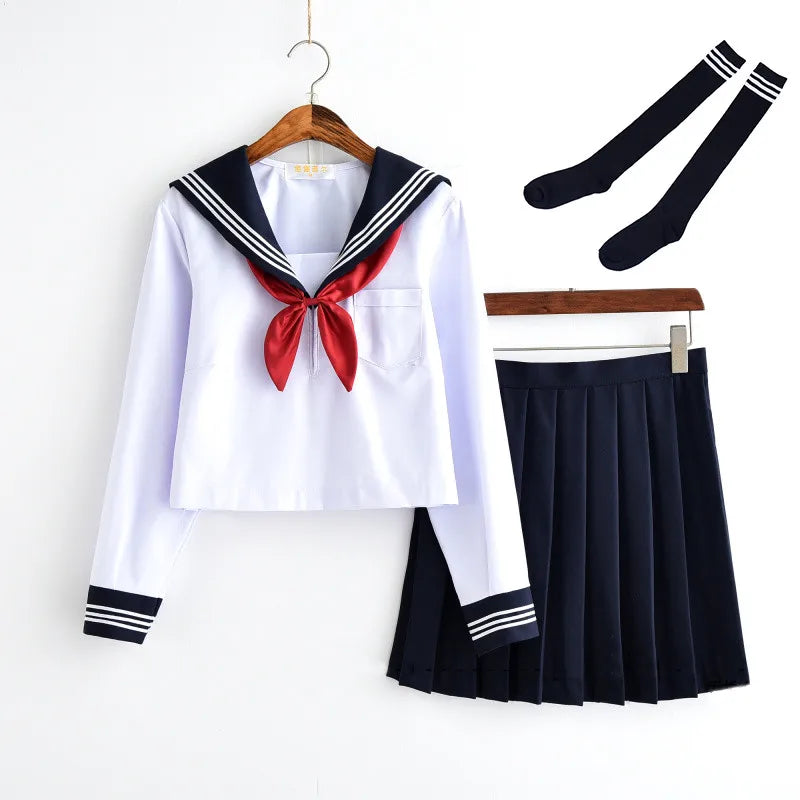 White Schoolgirl Uniform Japanese Class Navy Sailor School