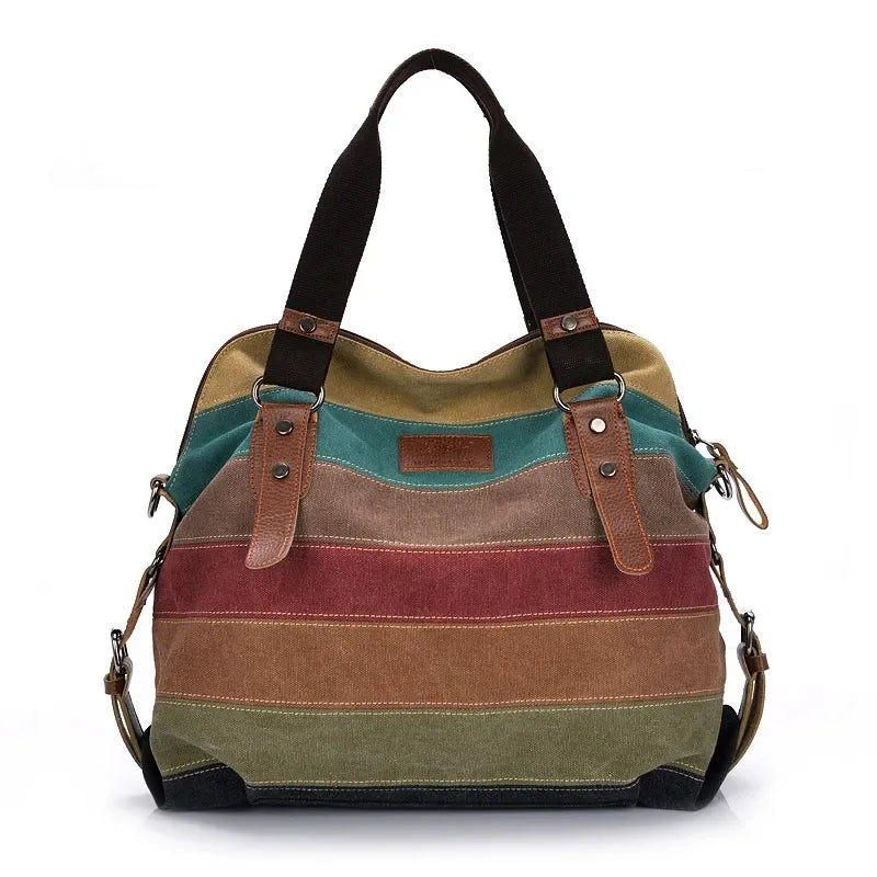 Yogodlns Canvas Totes Striped Womens Handbag New Patchwork