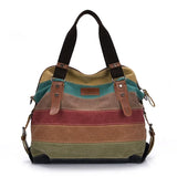 Yogodlns Canvas Totes Striped Womens Handbag New Patchwork