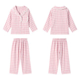 Cute Kid Girl's Turndown Collar Pink Plaid Pajama Sets.Vintage Toddler Kid‘s Pyjamas Set Sleep Loungewear.Children’s Clothing