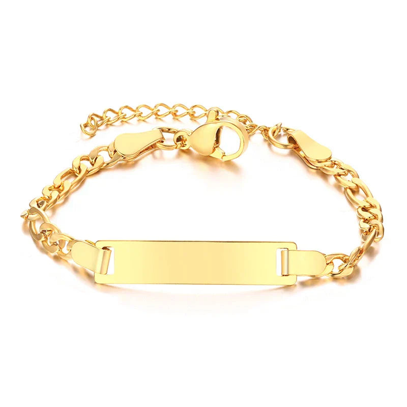 Personalize Baby Name Bracelet Figaro Chain Smooth Bangle