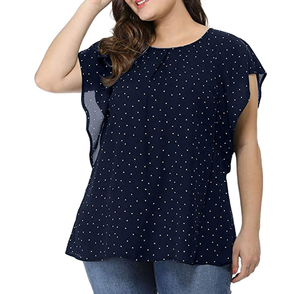 Womens Summer Plus Size Blouses Ruffle Sleeve Shirt