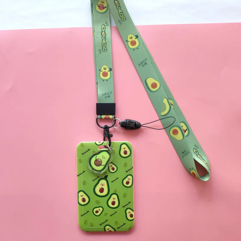 Women Men Credit Card Cover Case Fruits Avocado Strawberry Lanyard Badge ID Card Holder Neck Strap Cell Phone Neck Straps