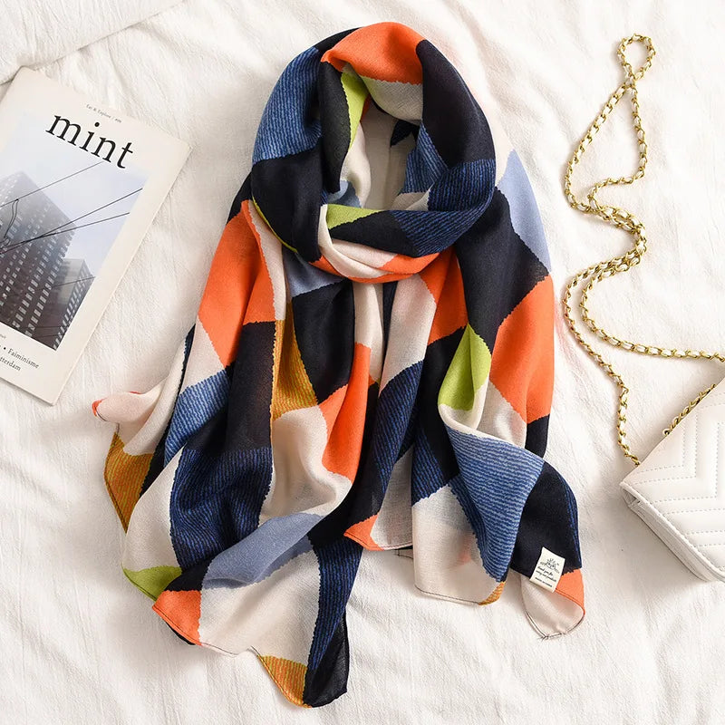 2023 New Plaid Cotton Pashmina Shawl Lady Wrap