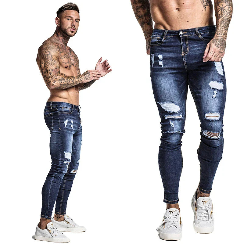 GINGTTO Jeans Men Elastic Waist Skinny Jeans Men