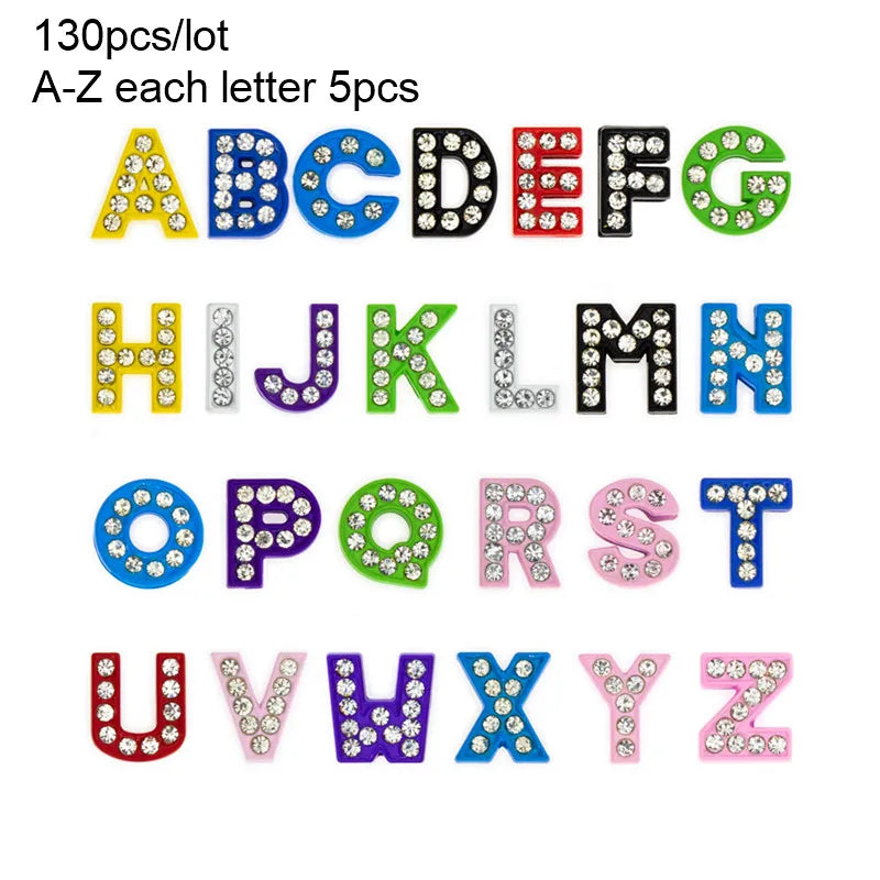 Wholesale 130pcslot 8mm AZ Rhinestone Sliders Letters Slide