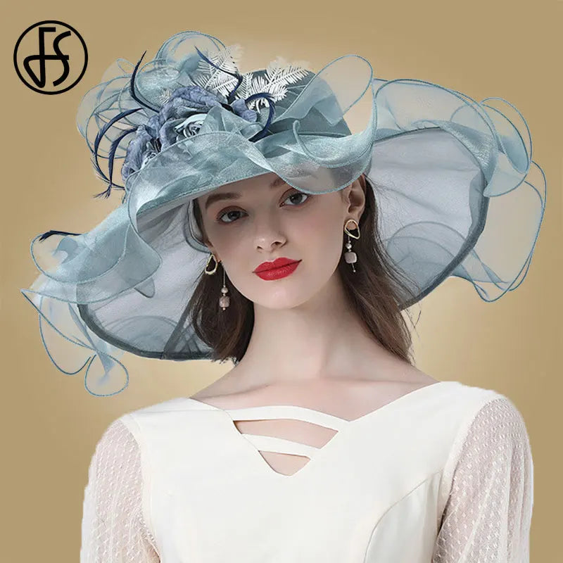 FS Flower Fascinator Women Kentucky Derby Wide Brim