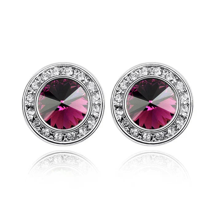 Silver Color Round Stud Earrings Real Crystals from