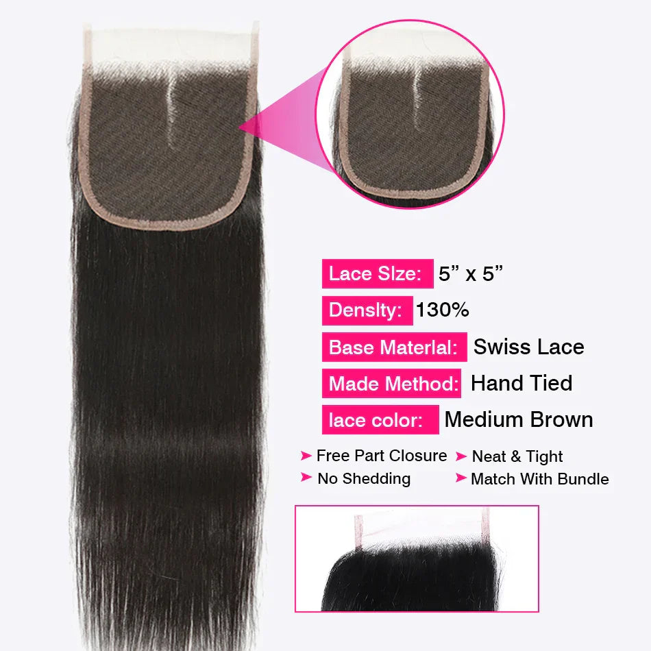 ShineFull hair Straight closure Indian hair 4x4 lace