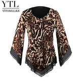 YTL Leopard Printed Mesh Irregular T Shirt Plus