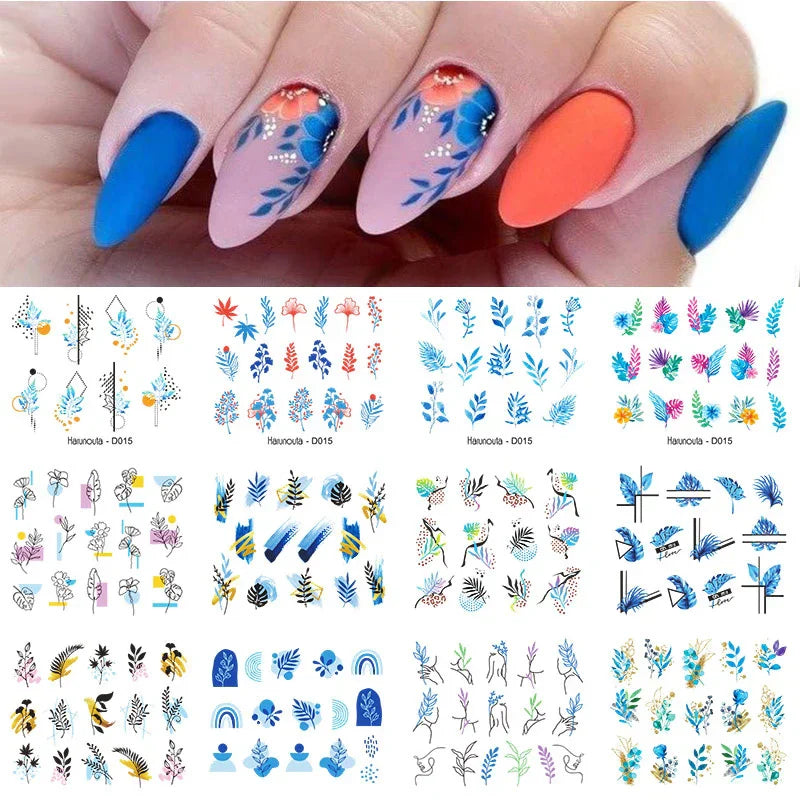 12 Designs Nail Stickers Set Mixed Floral Geometric