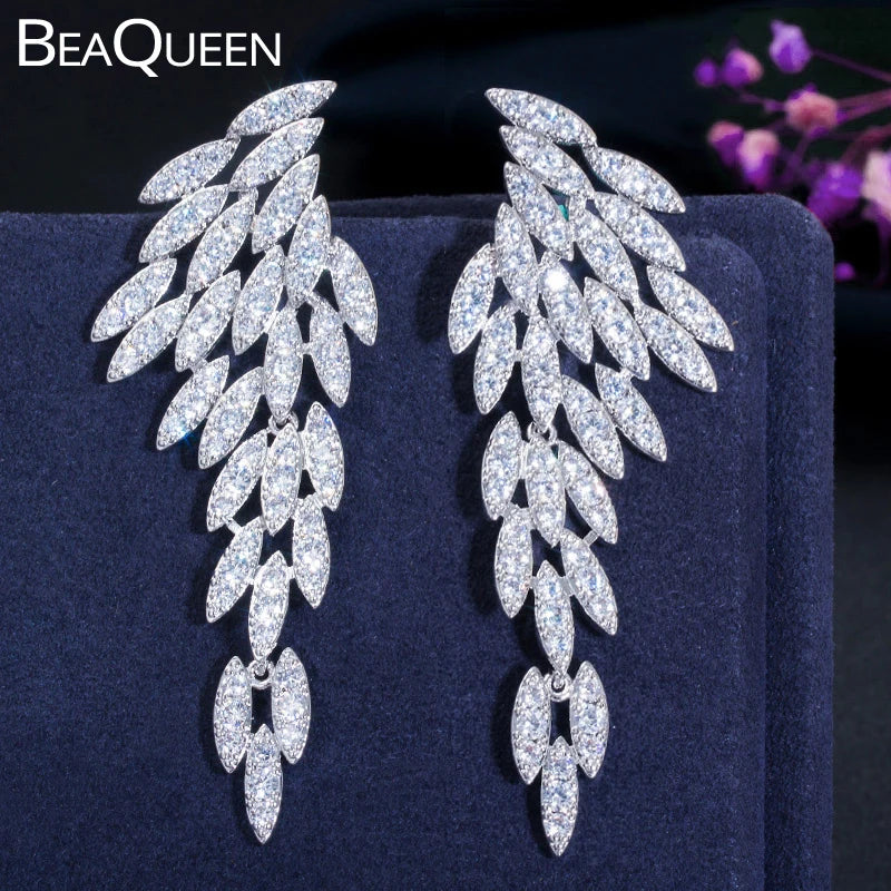 BeaQueen 65mm Long Dangle Drop Wedding Earrings Micro