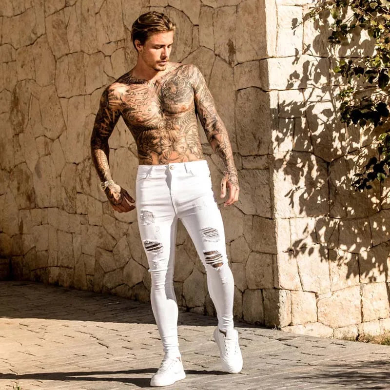 Fashion Casual White Ripped Jeans For Men Jeans