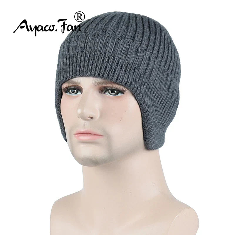 Winter Ears Protected Hats for Men Thicker Beanies