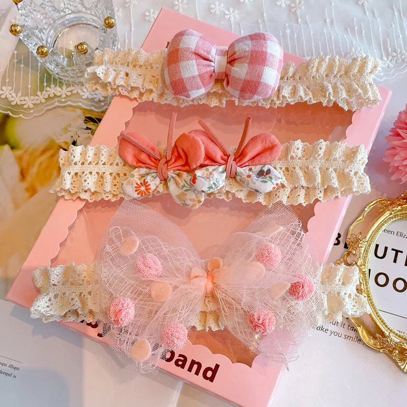 3Pcs/Set Baby Girl Headband Elastic Lace Flower Hair