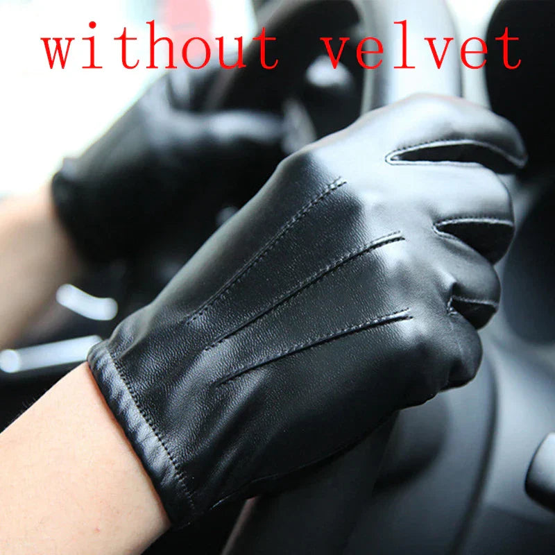 HOOLDW New Winter Gloves Men Women Black PU