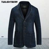 New Mens Denim Blazer Male Suit Jacket Oversized