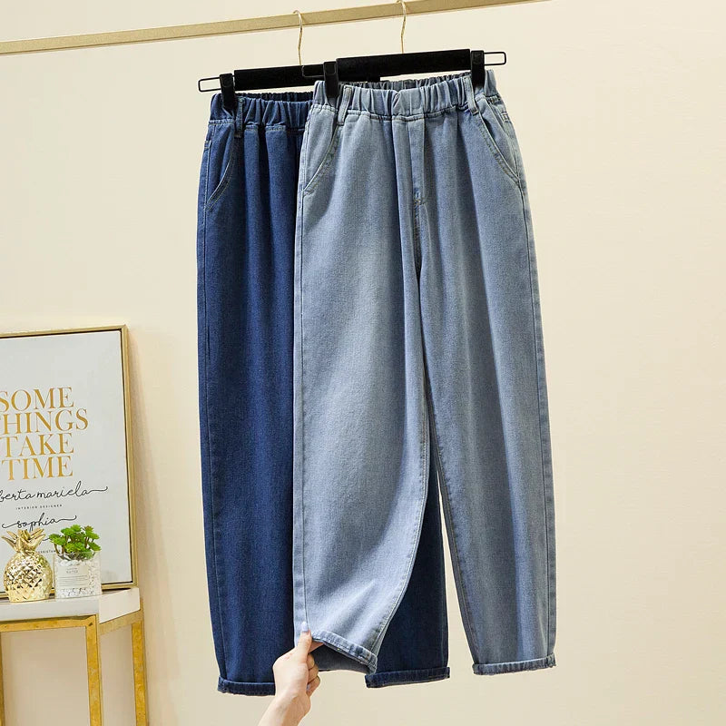 Plus Size Women Jeans 2022 Elastic Waist Loose