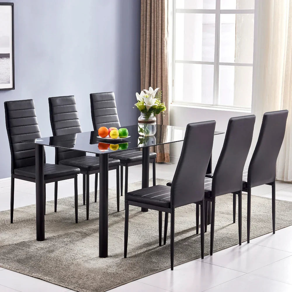 6-Seater Dining Table Chair Set Includes 1 Tempered