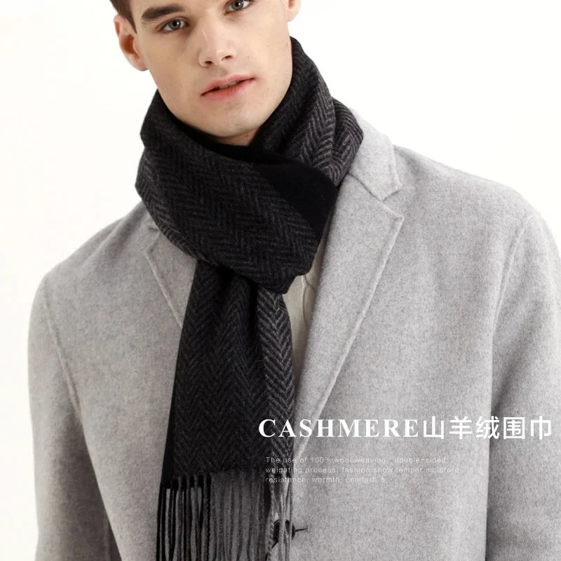 Cashmere Scarf Men Winter Strip Solid Plaid Wool