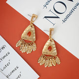 Vintage Leaves Earrings Heavy Metal Gold Studs Tassel