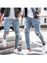 Men Jeans Streetwear Knee Ripped Skinny Hip Hop