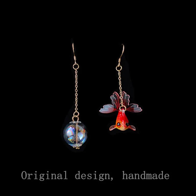 Original Golden Fish Dangle Earrings For Women Creative