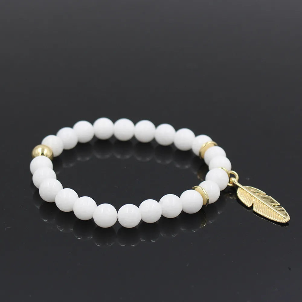 3Pcs/Sets 8MM White Stone Beads Bracelet Sets CZ