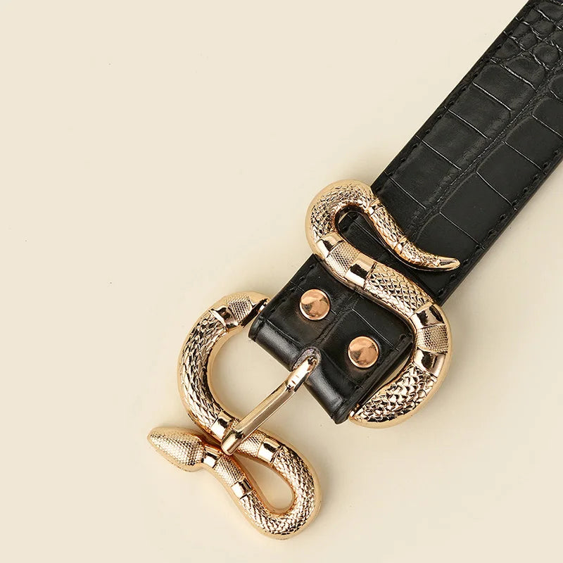 Fashion Women&#39;s PU Imitation Crocodile Leather Belt Metal