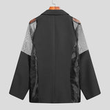 Men Blazer Mesh Patchwork See Through Streetwear Double