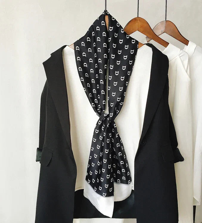Choice Long Small Women Silk Scarf Tie Decorated