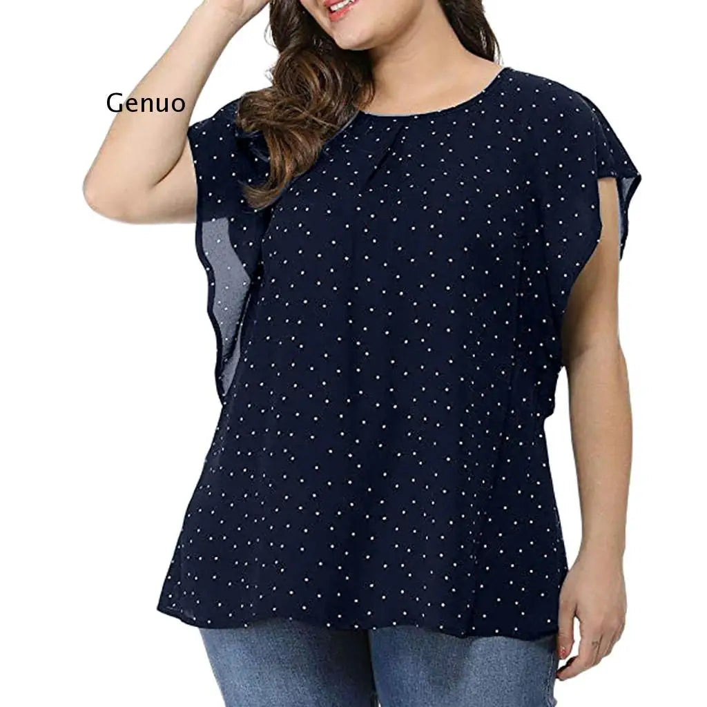 Womens Summer Plus Size Blouses Ruffle Sleeve Shirt