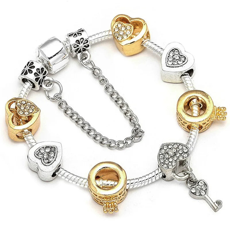 Seialoy Silver Plated Heart Key Pendant Charm Bracelets