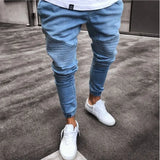 Men's Ripped Pencil Pants Men Skinny Denim Biker