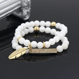 3Pcs/Sets 8MM White Stone Beads Bracelet Sets CZ