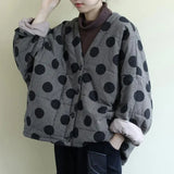 Johnature Women Polka Dot Parkas V-Neck Bat Sleeve