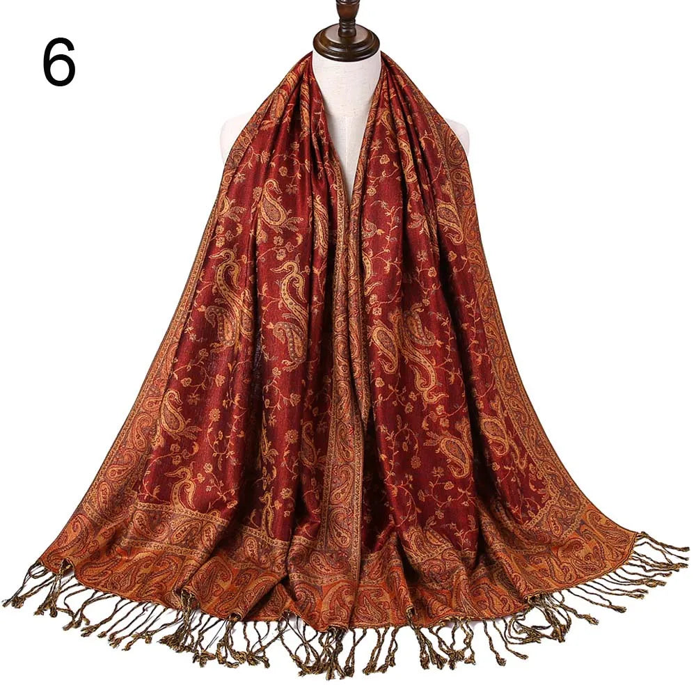 Pashmina Silk Scarf Shawl Wrap Paisley Jacquard Flowers