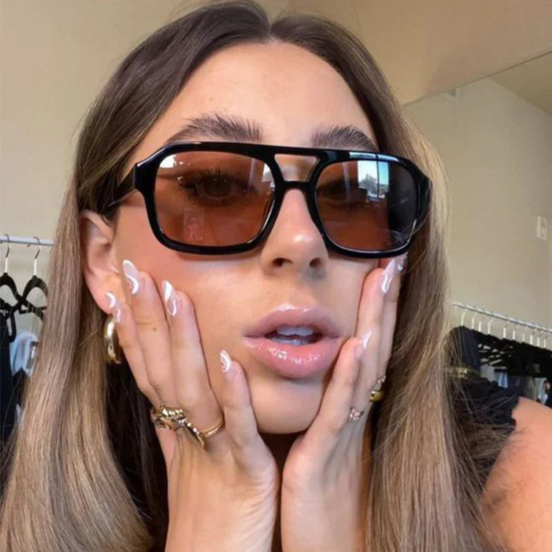 Trendy Pilot Sunglasses Women Vintage Oversized Double Bridge