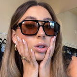 Trendy Pilot Sunglasses Women Vintage Oversized Double Bridge