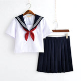 White Schoolgirl Uniform Japanese Class Navy Sailor School