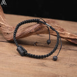Natural Black Tourmaline Single Beads Woven Adjustable Bracelet
