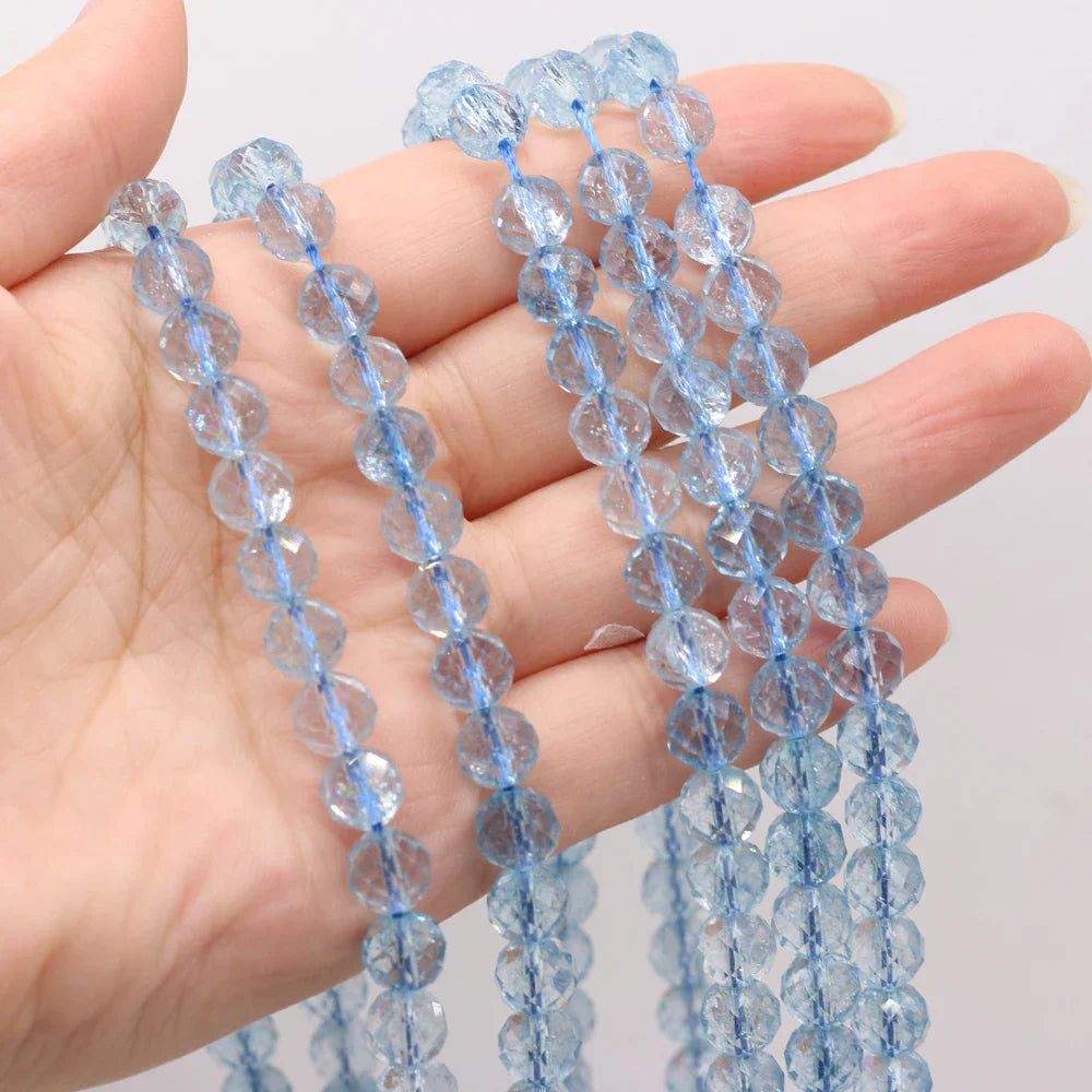 Natural Stone Beads Round Shape Faceted Blue Topaz