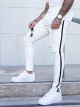 Men's Ripped Pencil Pants Men Skinny Denim Biker