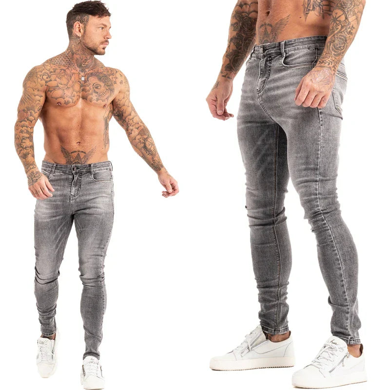 GINGTTO Jeans Men Elastic Waist Skinny Jeans Men