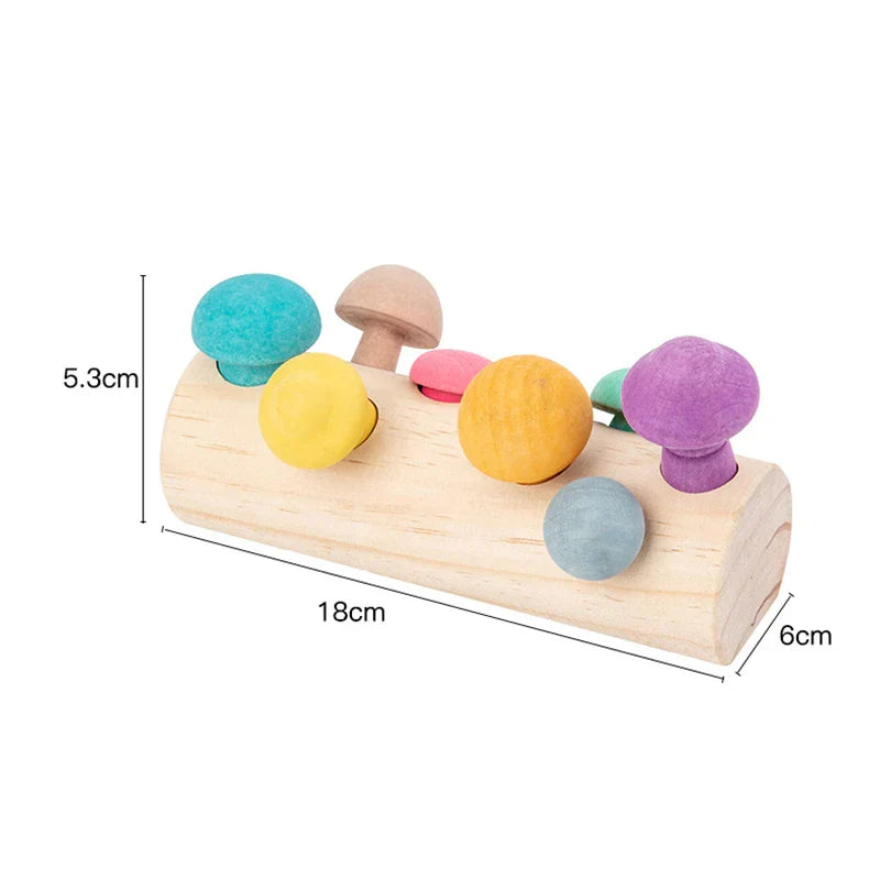 Wooden Rainbow Blocks Mushroom Picking Game Wood Baby